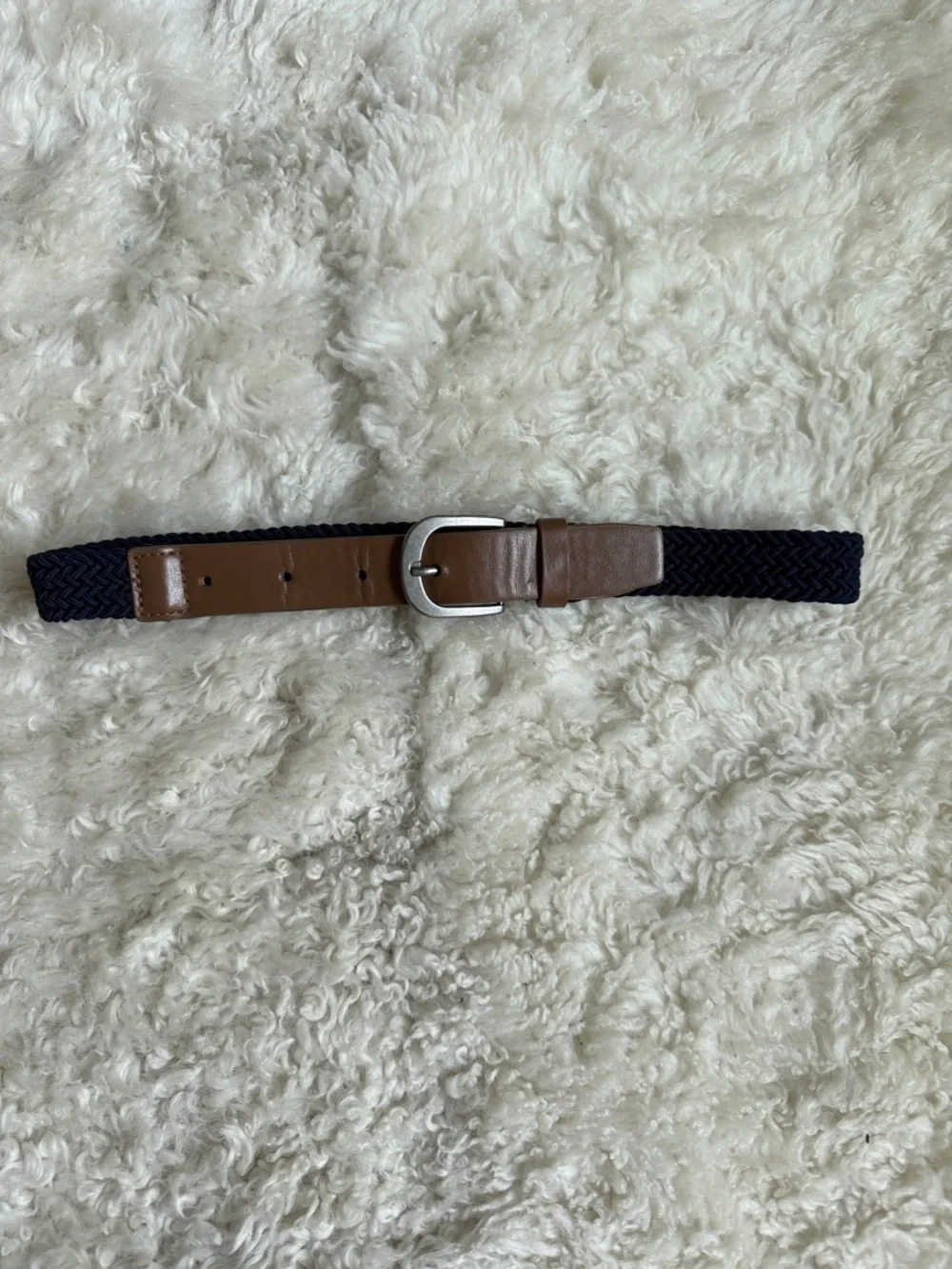 Oshkosh Kids Brown Leather & Navy Blur Woven Elastic Belt - Classic Casual Style